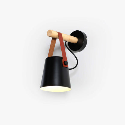 Rustic Wood Wall Lamp with Brown Leather Strap