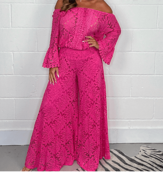 Relaxed Fit Crochet Two Piece Outfit Set - Luxivelle