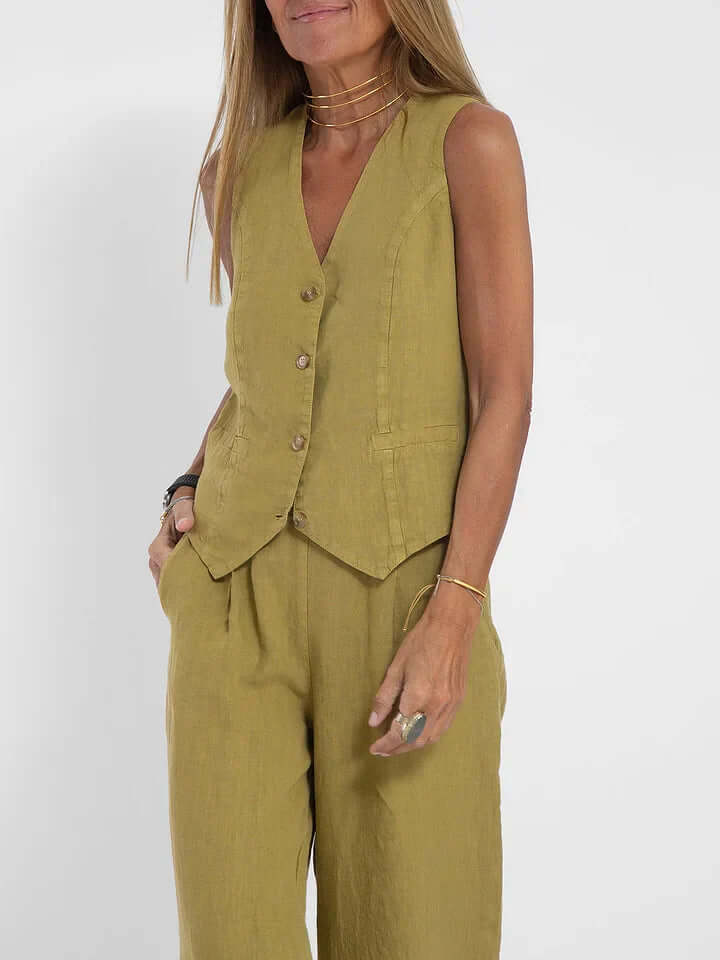 Ladies Natural Fiber Two Piece Suit Set - Luxivelle