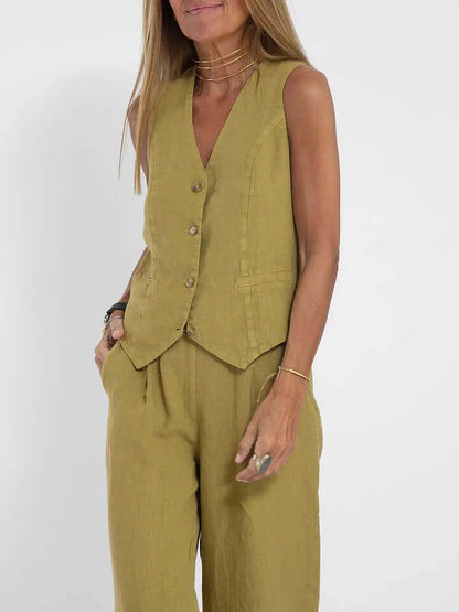 Ladies Natural Fiber Two Piece Suit Set - Luxivelle