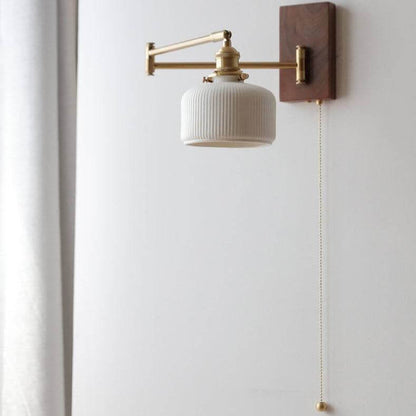 Natural Wood Accent Ceramic Table Lamp