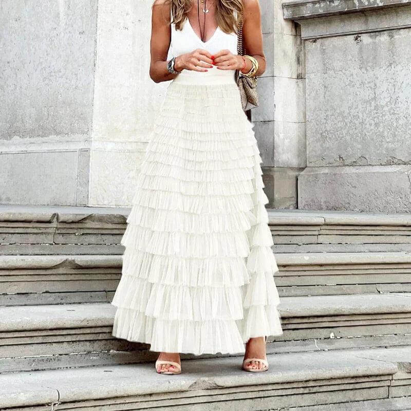 Floral Ruffled Midi Skirt for Women