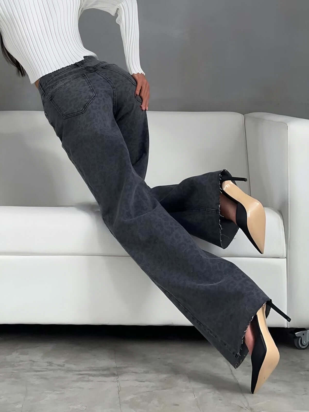 Fashionable Leopard Wide Leg High Waist Jeans