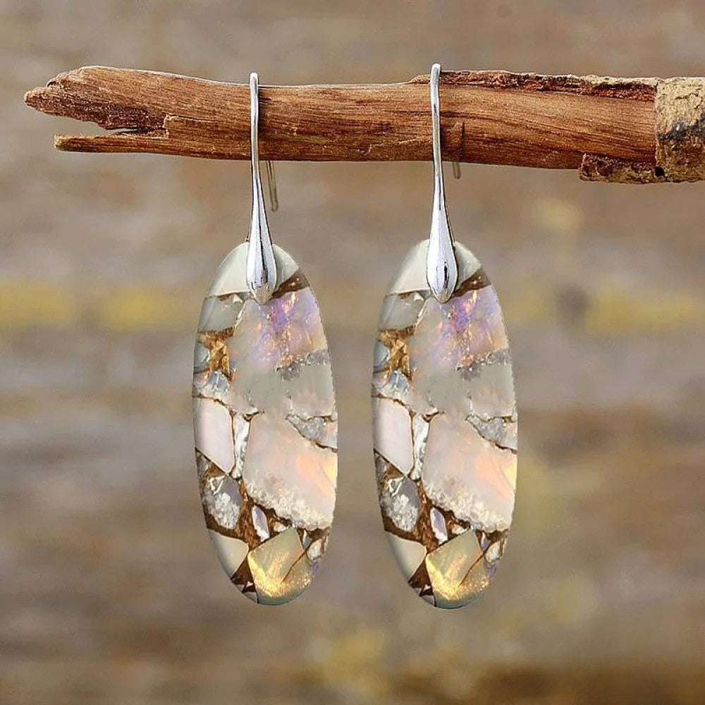 Unique Oval Gemstone Earrings Made from Real Stone - Luxivelle