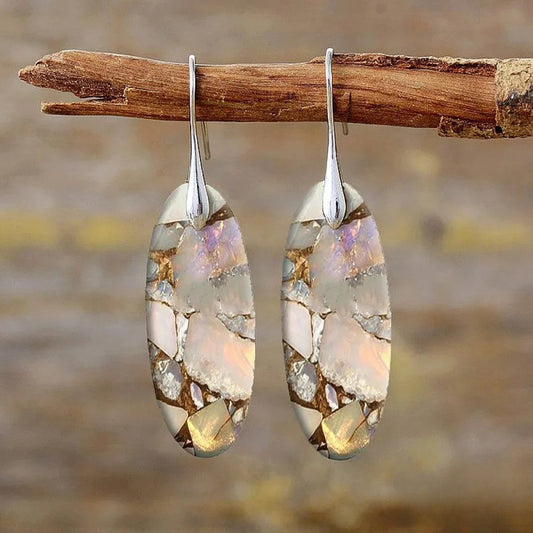 Unique Oval Gemstone Earrings Made from Real Stone - Luxivelle
