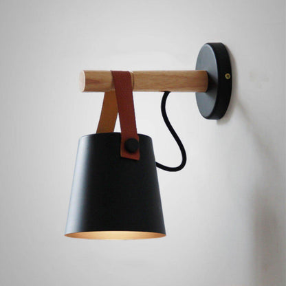 Rustic Wood Wall Lamp with Brown Leather Strap - Luxivelle