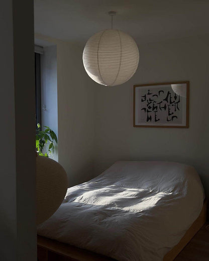 Simple White Cotton Shade Pendant Light with Metal Frame