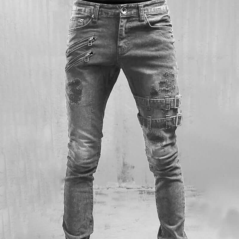 Classic Distressed Button Fly Jeans