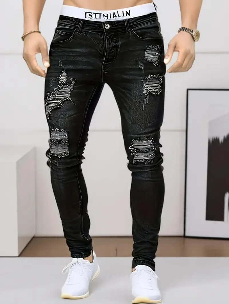 Skinny Fit Distressed Stretch Denim Jeans