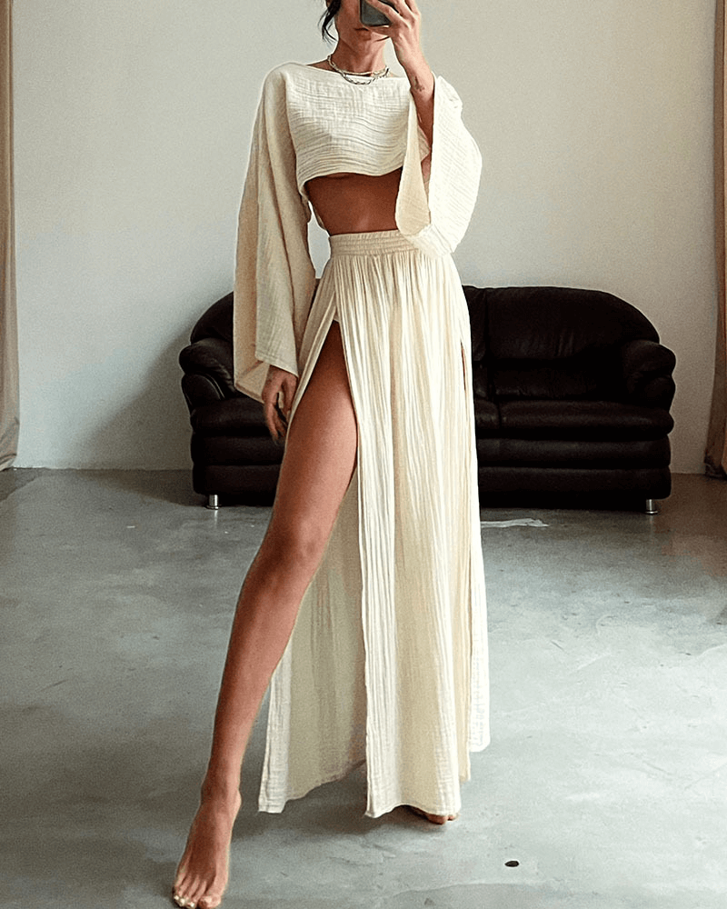 Ladies' Cold Shoulder Tunic and Long Skirt Outfit