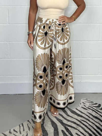Fashionable Wide Leg Printed Trousers
