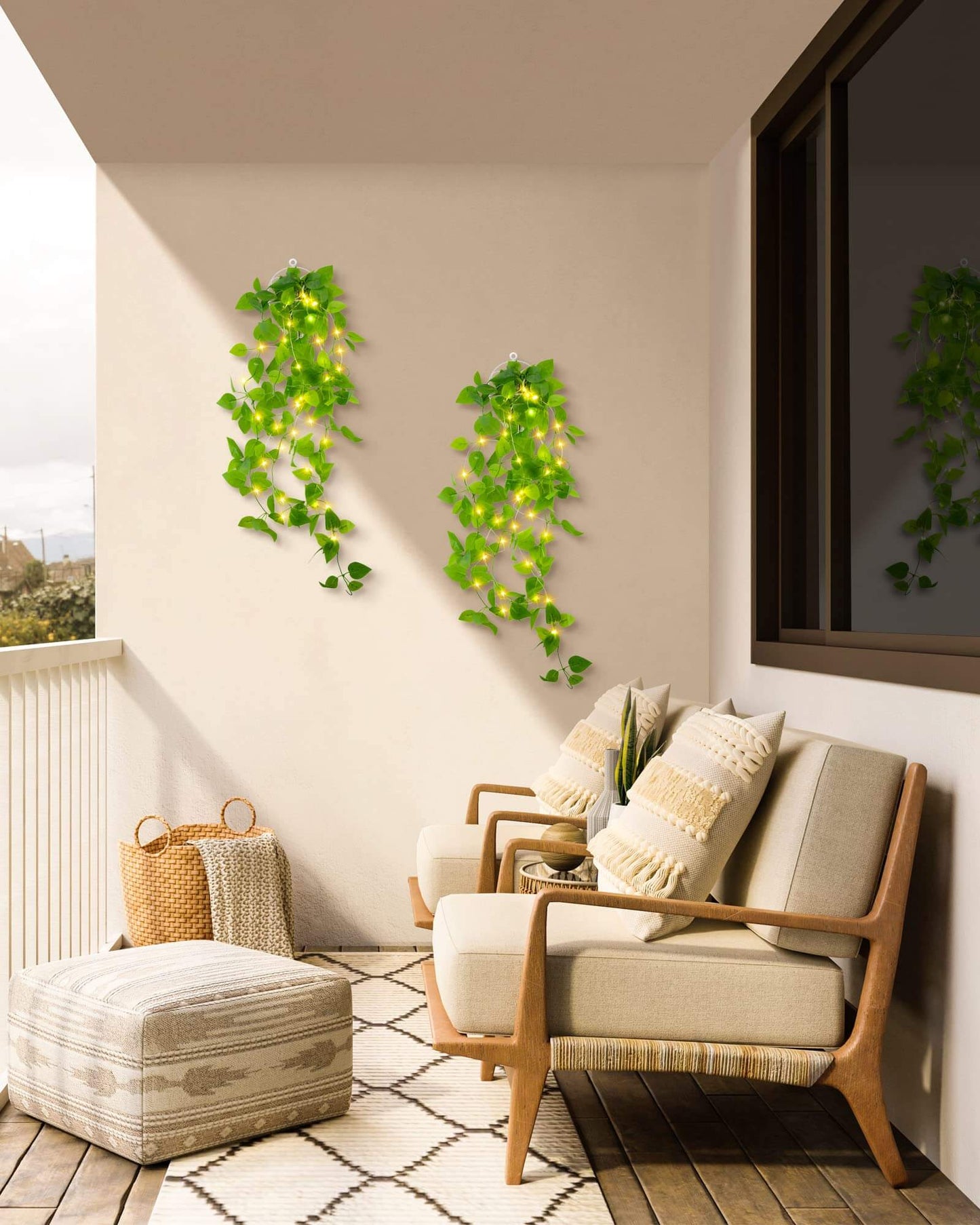 String Fairy Lights with Green Leaf Decorations