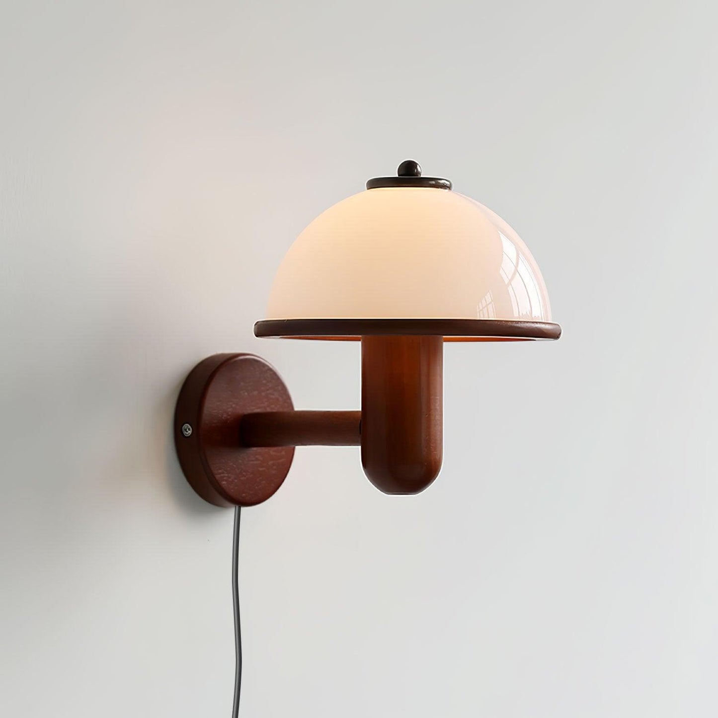 Rustic Wooden Fungi Wall Lamp with Cream Shade