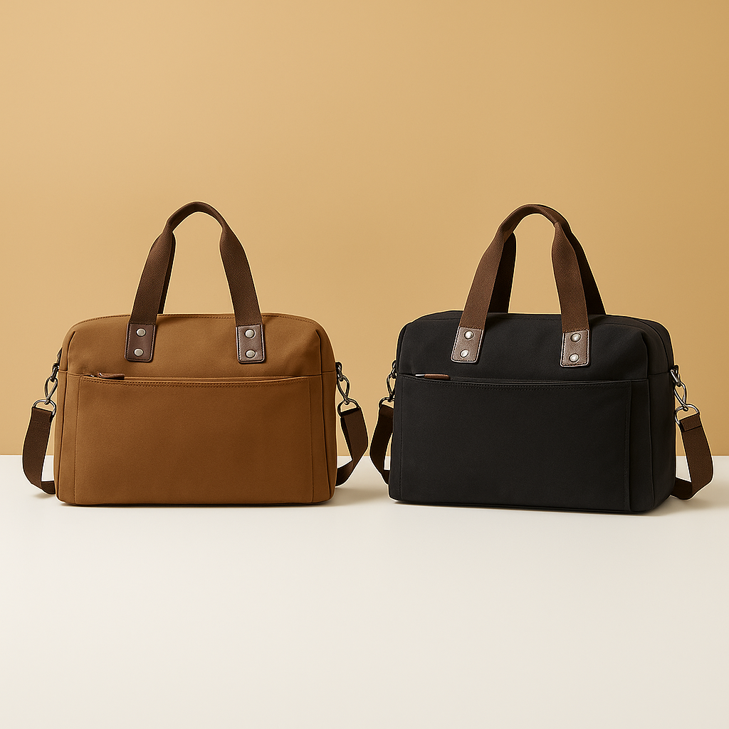 Canvas shoulder commuter bag for men with water-resistant fabric, padded gadget storage, anti-theft zippers, and adjustable strap for daily use.