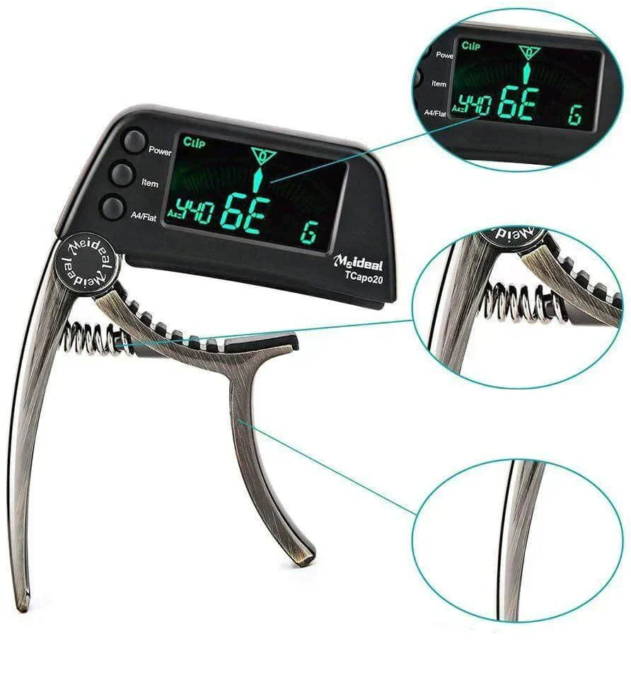 Compact Clip-On Guitar Tuner and Capo Set