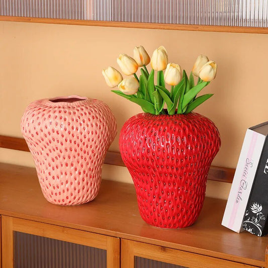 Colorful Playful Strawberry Pottery Vase for Kids Room - Luxivelle
