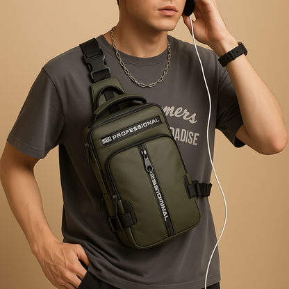 Men’s casual anti-theft crossbody bag with hidden zippers, adjustable strap, and water-resistant PU leather for secure daily carry