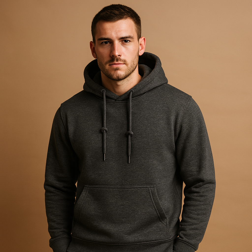 Men’s casual hoodie with soft fabric, hood with drawstrings, and kangaroo pocket. Perfect for everyday comfort in all seasons.