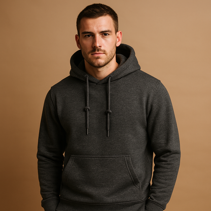 Men’s casual hoodie with soft fabric, hood with drawstrings, and kangaroo pocket. Perfect for everyday comfort in all seasons.