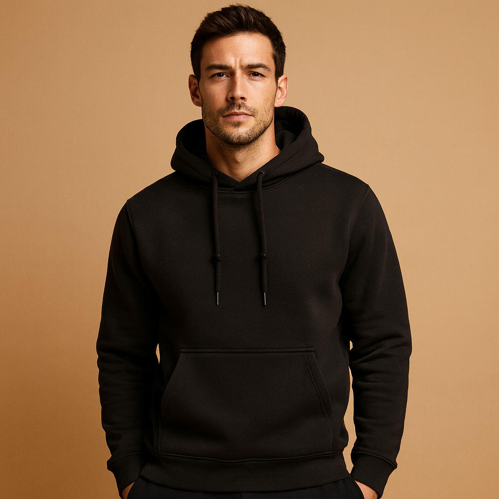 Men’s casual hoodie with soft fabric, hood with drawstrings, and kangaroo pocket. Perfect for everyday comfort in all seasons.
