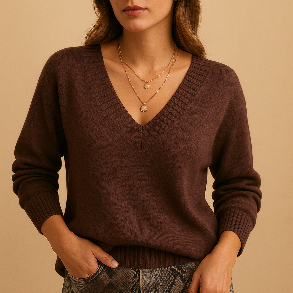 Relaxed Fit V-Neck Knit Sweater for Women - Luxivelle