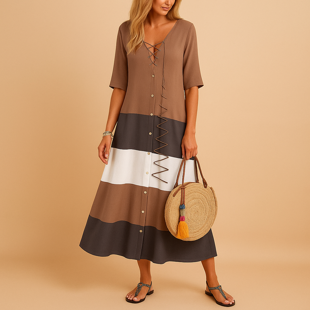 Relaxed Fit Chevron Midi Dress for Women - Luxivelle