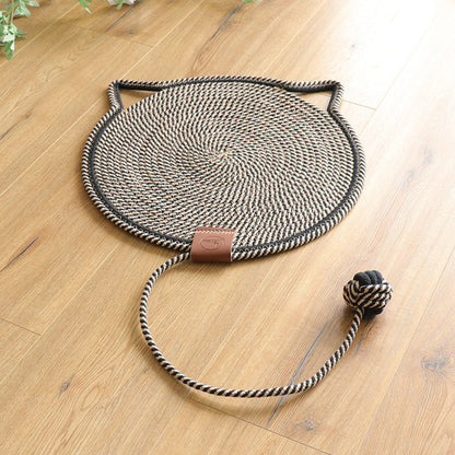 "Cat lounging on stylish, durable cat scratching rug; elegant, textured mat for optimal claw care and furniture protection."