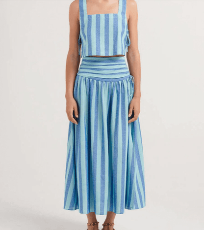 Feminine Crochet Blouse and Flowy Midi Skirt Set