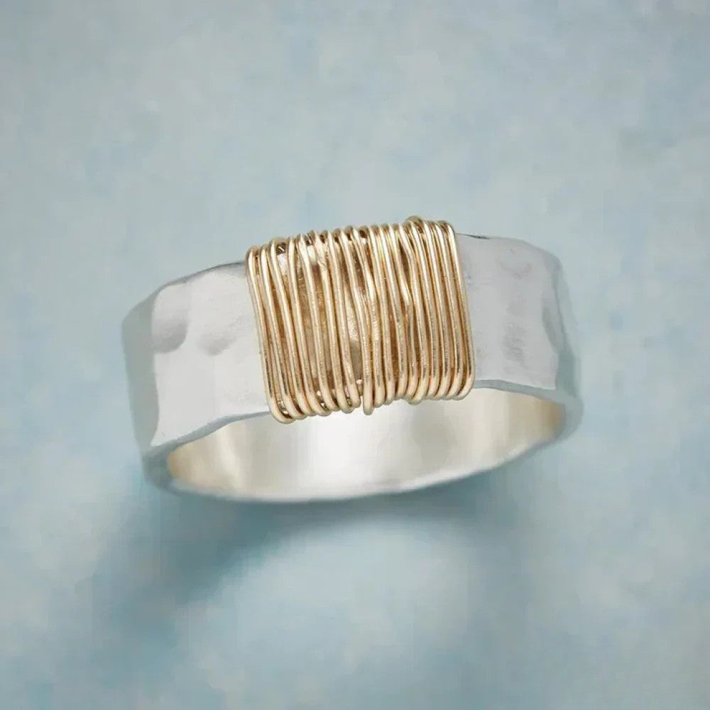 Classic Sterling Silver Ring with Gold Accent - Luxivelle