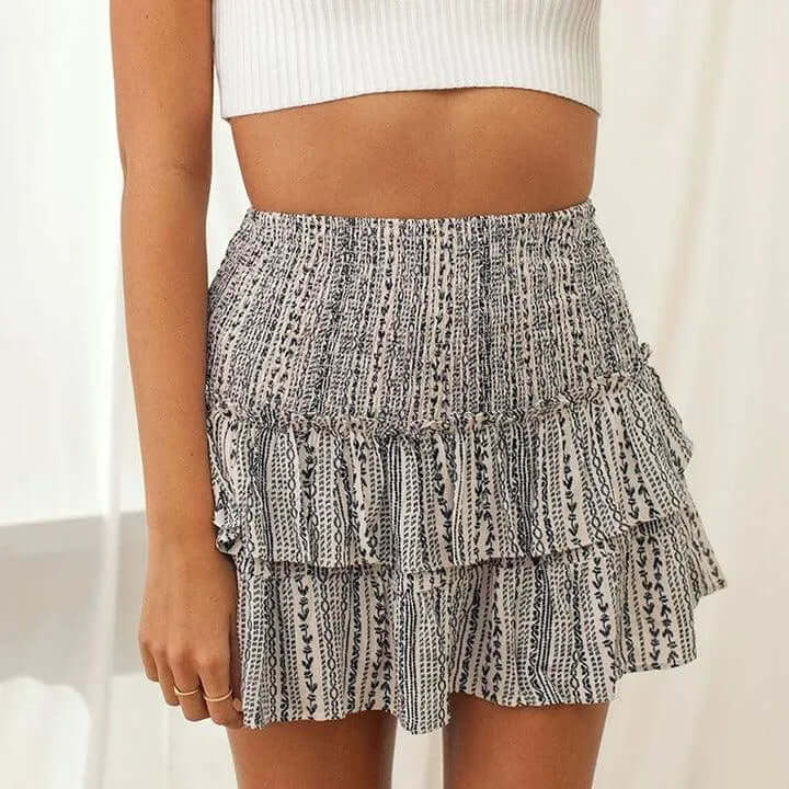 Floral Mini Skirt with Elastic Waist