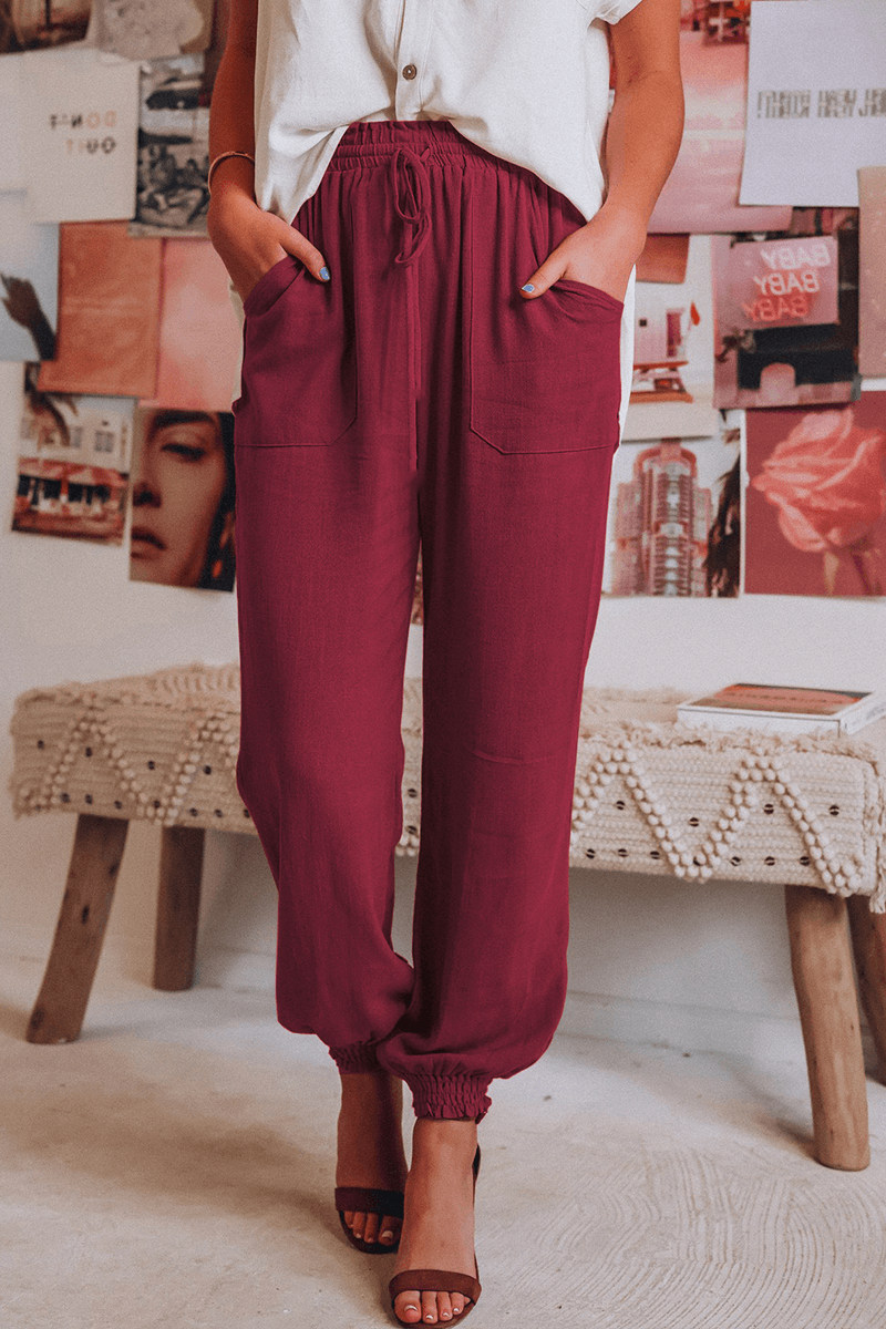 Women's Comfortable Mid-Rise Elastic Waist Trousers