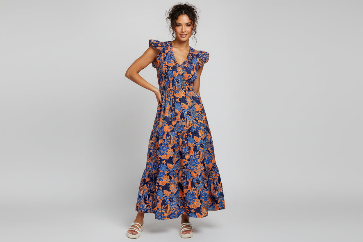Chic Floral V-Neck Ruffle Dress - Luxivelle