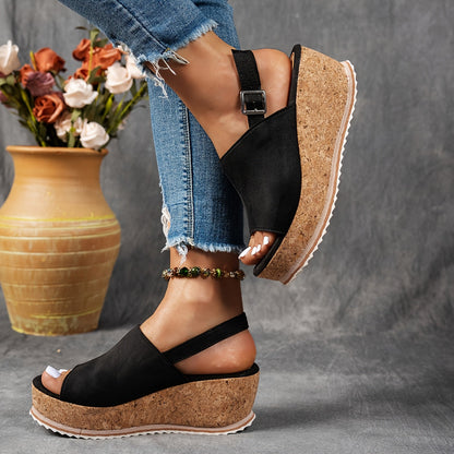 Comfortable Platform Buckle Sandals with Cushion Sole