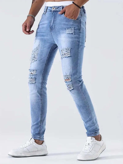 Skinny Fit Distressed Stretch Denim Jeans