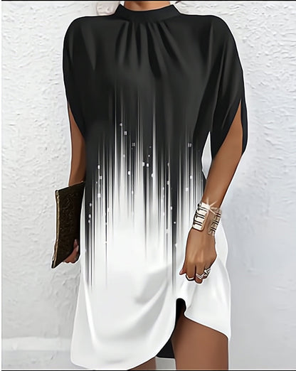 Variant image for Hacinta | Bat Sleeve Dress - Lightweight Fabric, Black & White Summer Dresses-41