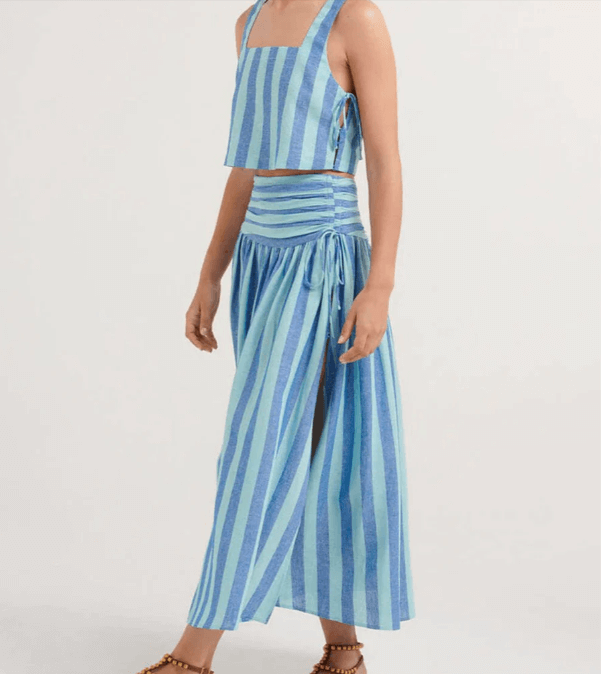 Feminine Crochet Blouse and Flowy Midi Skirt Set
