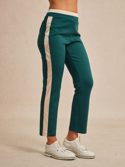 Dark Blue 39 Inch Elastic Block Ankle Pants