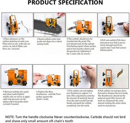 "Chainsaw chain sharpening tool with stainless steel, enhances blade efficiency with precise 30° angle sharpening."