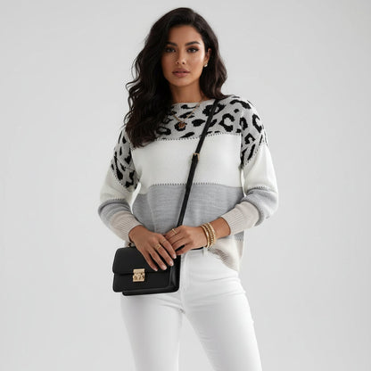 Relaxed Fit Leopard Print Sweater - Luxivelle