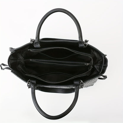 Chic black shoulder bag for women, sleek and spacious; ideal for office and casual use, complements all outfits.