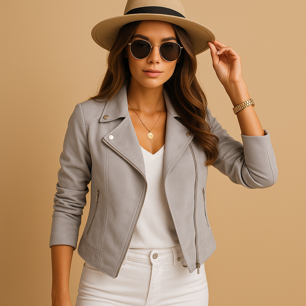 Short summer jacket for women in breathable fabric, available in auburn, black, grey, and khakiideal for stylish warm-weather outfits