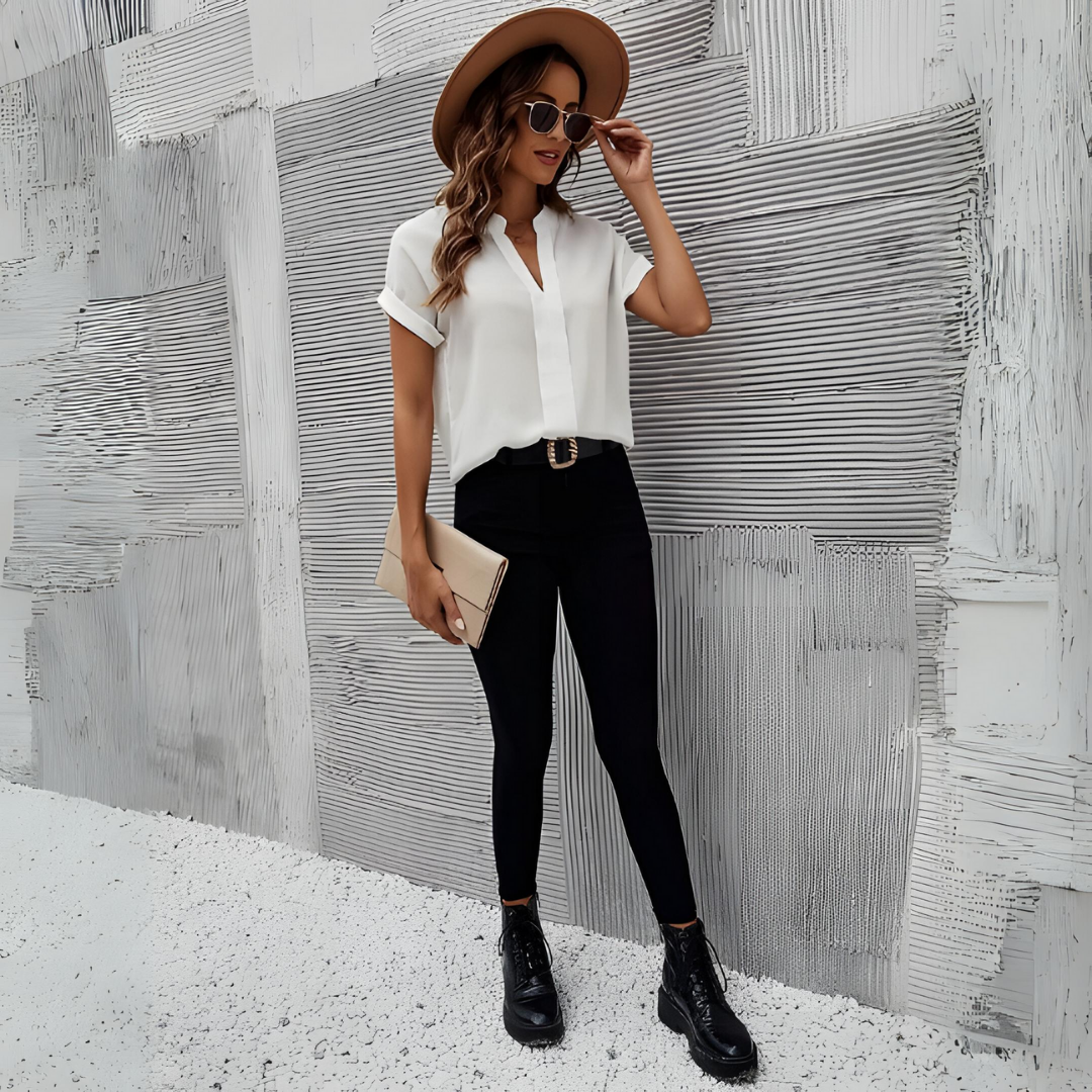 Classic Ladies V-Neck Top in Comfortable Fabric - Luxivelle