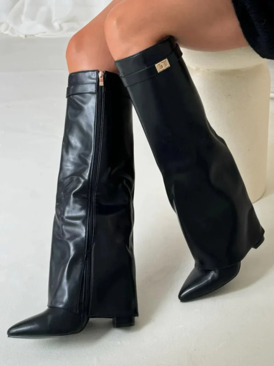 Vegan Leather Shark Lock Ankle Boots For Women Summer