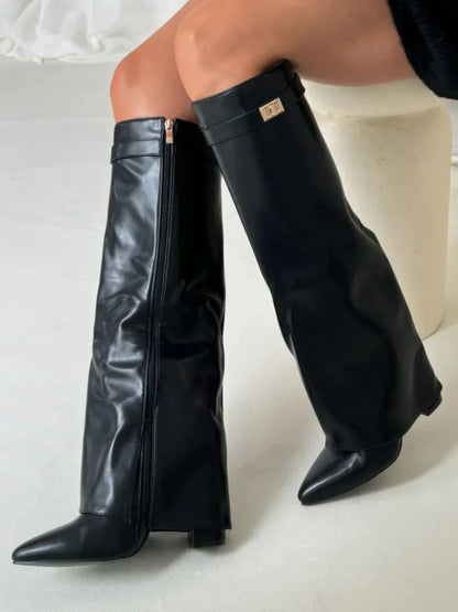 Vegan Leather Shark Lock Ankle Boots For Women Summer