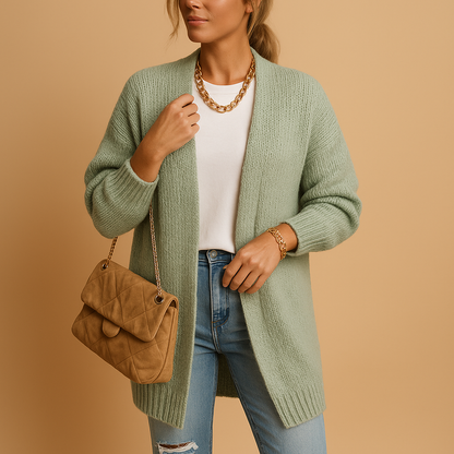 Classic knit cardigan for women with relaxed fit and long sleeves, perfect for winter and everyday layering.