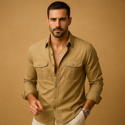 Traditional Mens Dress Shirt with Notch Collar - Luxivelle