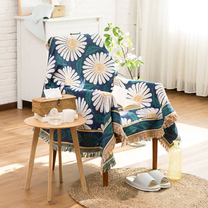 "Colorful bohemian tassel knitted sofa throw, featuring bright patterns and ethnic tassel details for vibrant home decor."
