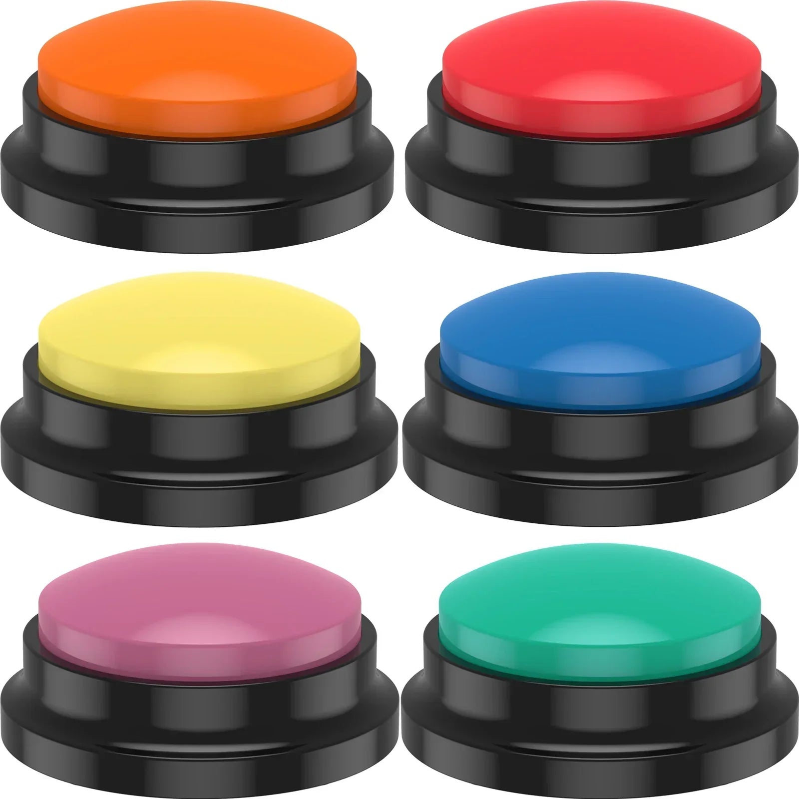 "Colorful dog training voice recording buttons for communication, shown in a set with vibrant colors, enhancing pet interacti