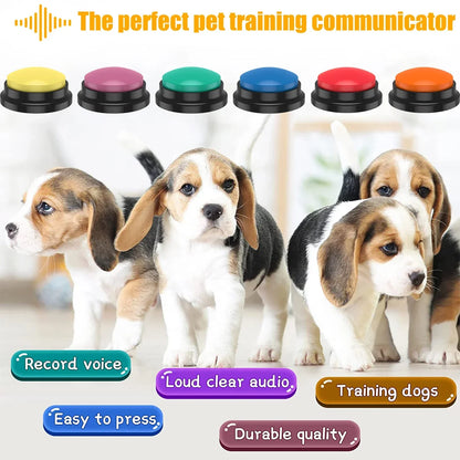 "Colorful dog training voice recording buttons for communication, shown in a set with vibrant colors, enhancing pet interacti