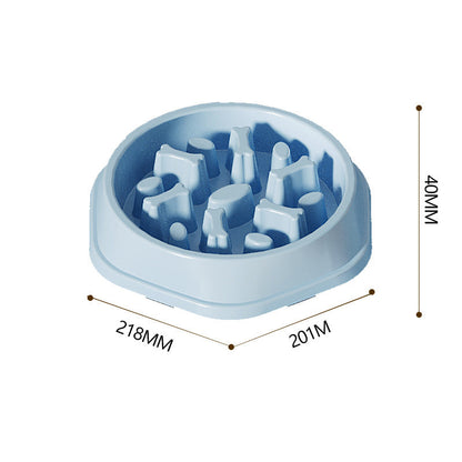 "Colorful slow eating feeding bowl for dogs with bone-shaped obstacles, promoting healthy digestion and reducing choking risk